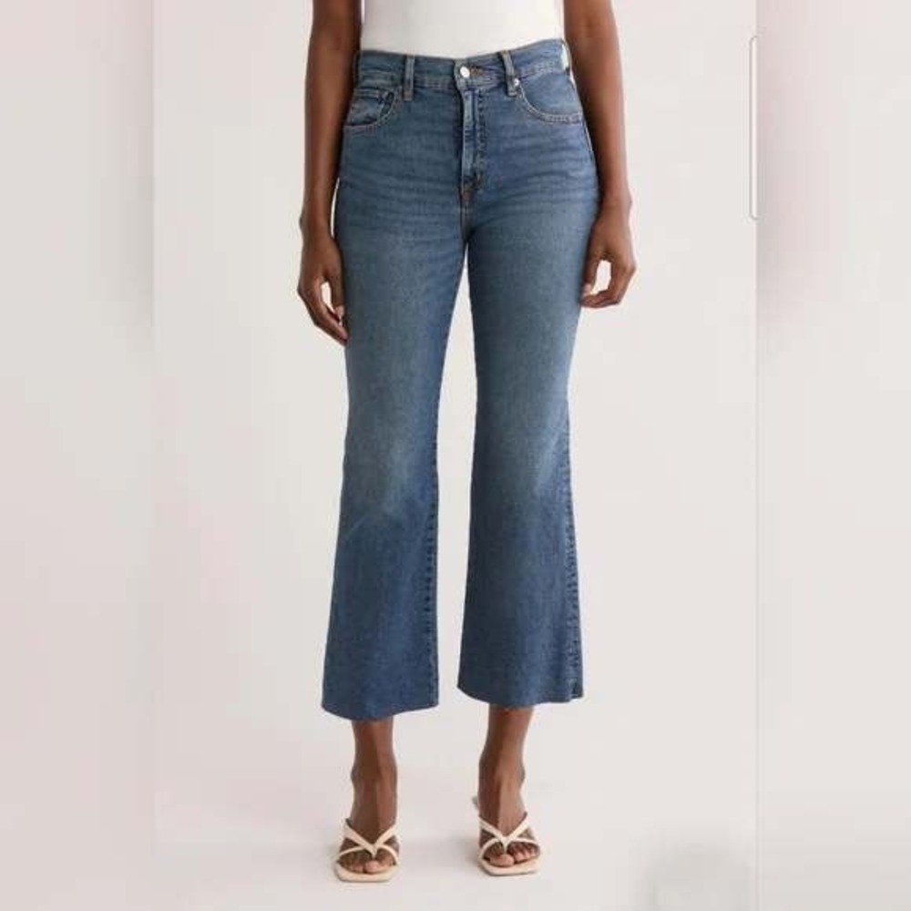 Etica Anya Crop High Rise Flare Jeans Size 25 Blue Stretch Denim Ethical NWT‎